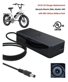 Charger for Baicycle Electric Bike, Model: A03 A15 U03 U05 with 48V Lithium-ion Battery Pack [54.6V 2A, 5.5x2.1mm Plug] -UL Certified