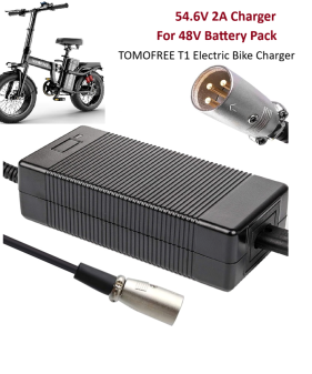 54.6V 2A with XLR Plug Replacement Power Adapter for TOMOFREE T1 Electric Bike with 48V Li-ion Battery Pack