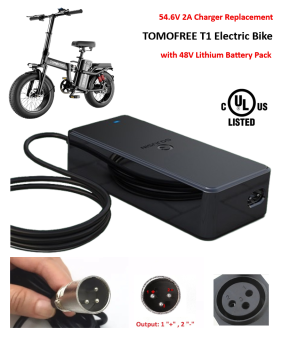 Charger for TOMOFREE T1 Electric Bike with 48V Lithium-ion Battery Pack [54.6V 2A, XLR Plug] -UL Certified