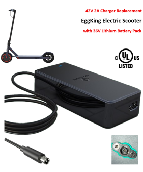 Charger for EGGKING 350W Electric Scooter with 36V Lithium-ion Battery Pack [42V 2A, 8mm RCA Plug] -UL Certified