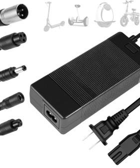 42V 2A Charger 5 in 1 Plugs with DC 5.5 * 2.1mm, 8mm/12mm 3 Prong, RCA & 3-Pin XLR Plugs for 36V Li-ion Battery Power Supply