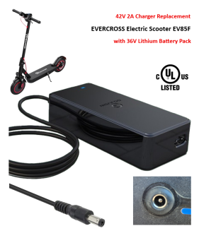 Charger for EVERCROSS Electric Scooter EV85F with 36V 7.8Ah Lithium Battery Pack [42V 2A, 5.5x2.1mm] -UL Certified
