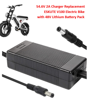 Charger for ESKUTE V100 M200 Electric Bike, All Terrain Fat Tire Electric Bicycle with 48V 13Ah Lithium Battery Pack [54.6V 2A, 5.5x2.1mm] -UL Certified
