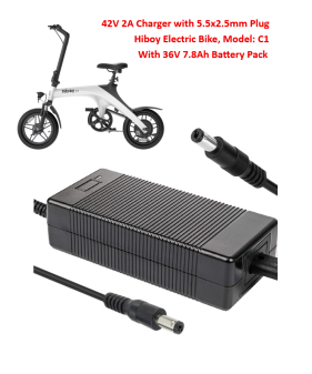 Charger for Hiboy C1 Electric Bike with 36V 7.8Ah Battery Pack [42V/2A, 5.5×2.5mm Plug]