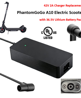 Charger for PHANTOMGOGO A10 Electric Scooter with 36.5V Lithium Battery Pack [42V/2A, Center Pin Special Plug] -UL Certified