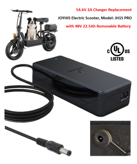 Charger for JOYHIS Electric Scooter with Seat, Model: JH1S PRO JH1PRO JH1 with 48V 22.5Ah Lithium Battery Pack [54.6V 2A, 5.5x2.1mm] -UL Certified