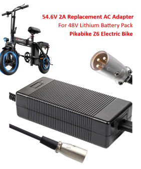 Charger for Pikabike Z6 Electric Bike with 48V Lithium-ion Battery Pack [54.6V 2A, 3Pin XLR Plug]