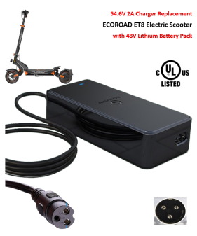 Charger for ECOROAD ET8 Off Road Electric Scooter with 48V Lithium-ion Battery Pack [54.6V 2A, GX16-3P 12mm inline female Plug]