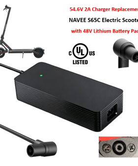 Charger for Navee S65 Smart Electric Scooter with 48V Lithium-ion Battery Pack [54.6V 2A, Central Pin Special Plug] -UL Certified