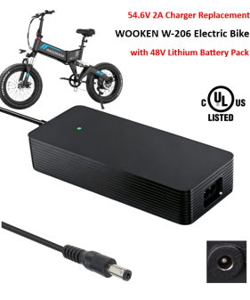 Charger for WOOKEN W-206 Fat Tire Electric Bike with 48V Lithium-ion Battery Pack [54.6V 2A, 5.5x2.1mm Plug] - UL Certified