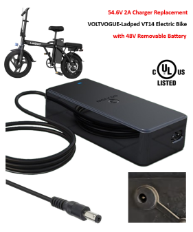 Charger for VOLTVOGUE-Ladped VT14 Electric Bike with 48V Lithium Battery Pack [54.6V 2A, 5.5x2.1mm Plug] -UL Certified
