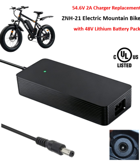 Charger for ZNH-21 Fat Tire Electric Mountain Bike with 48V Lithium-ion Battery Pack [54.6V 2A, 5.5x2.1mm Plug] -UL Certified