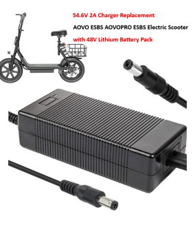 Charger for AOVO ESBS AOVOPRO ESBSPRO Electric Scooter with 48V Lithium Battery Pack [54.6V 2A, 5.5x2.1mm Plug]