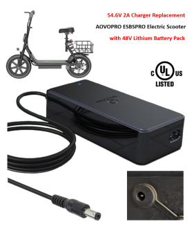 Charger for AOVO ESBS AOVOPRO ESBSPRO Electric Scooter with 48V Lithium Battery Pack [54.6V 2A, 5.5x2.1mm Plug] -UL Certified