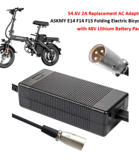 Charger for ASKMY E14 F14 F15 Folding Electric Bicycle with 48V Lithium Battery Pack [54.6V 2A, 3Pin XLR Plug]