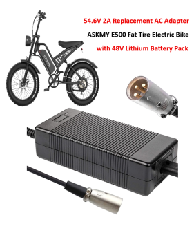 Charger for ASKMY E500 Fat Tire Electric Bike with 48V Lithium Battery Pack [54.6V 2A, XLR Plug]
