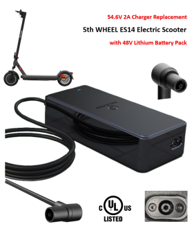 Charger for 5th Wheel Electric Scooter, Model: ES14 with 48V Lithium-ion Battery Pack [54.6V 2A, Center Pin Special Plug] -UL Certified