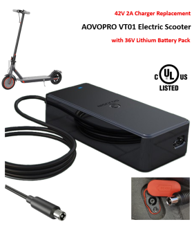 Charger for AOVOPRO Electric Scooter, Model: VT01 with 36V 5.2AH Lithium Battery Pack [42V 2A, 8mm RCA Plug] -UL Certified