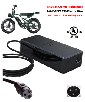 Charger for TAMOBYKE T60 Electric Bike with 48V Lithium Battery Pack [54.6V 2A, 3P-GX16 12mm 3Pin inline Female Plug] -UL Certified