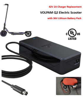 Charger for VOLPAM Electric Scooter, Model: Q2 with 36V Lithium-ion Battery Pack [42V 2A, 8mm RCA Plug] -UL Certified