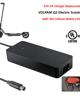 Charger for VOLPAM Electric Scooter, Model: Q2 with 36V Lithium-ion Battery Pack [42V 2A, 8mm RCA Plug] -UL Certified