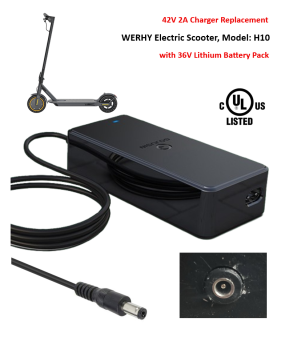Charger for WERHY Electric Scooter, Model: H10 with 36V Lithium-ion Battery Pack [42V 2A, 5.5x2.1mm Plug] -UL Certified