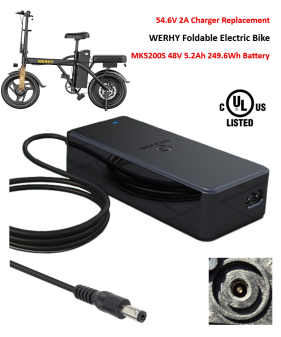 Charger for WERHY Electric Bike with MK5200S 48V Lithium Battery Pack [54.6V 2A, 5.5x2.5mm] -UL Certified