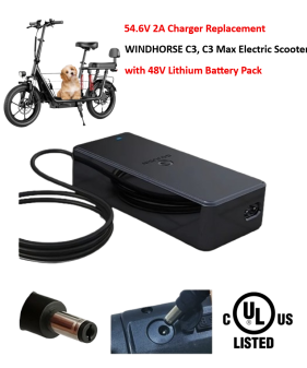 Charger for WINDHORSE C3, C3 Max Electric Scooter with 48V Lithium Battery Pack [54.6V 2A, 5.5x2.1mm Plug]