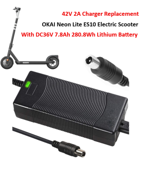 Charger for OKAI Electric Scooter, Model: ES10 with 36V Lithium-ion Battery Pack [42V/2A, 8mm RCA Plug]