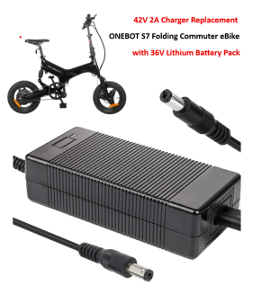 Charger for ONEBOT S7 Lightweight Folding Electric Bike with 36V Lithium-ion Battery Pack [42V 2A, 5.5x2.1mm Plug]