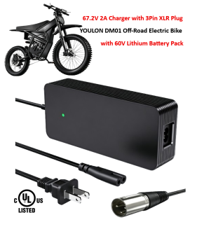 Charger for YOULON DM01 Off-Road Electric Bike with 60V 30Ah Lithium-ion Battery Pack [67.2V 2A, 3Pin XLR Plug]