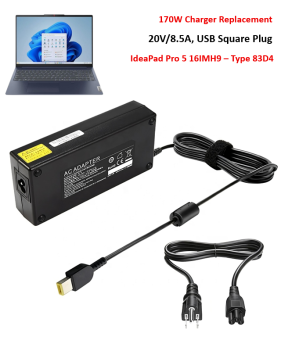 Charger for IdeaPad Pro 5 16IMH9 - Type 83D4 16-inch AI Laptop [170W 20V/8.5A, USB Square]