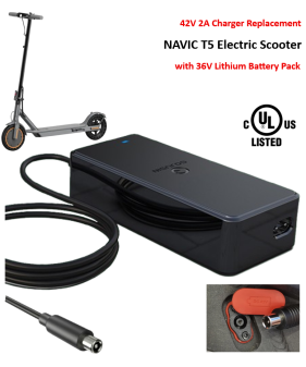 Charger for NAVIC T5 Electric Scooter with 36V Lithium-ion Battery Pack [42V 2A, 8mm RCA Plug] -UL Certified