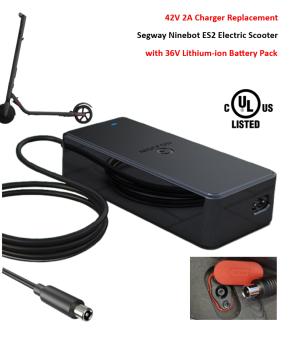Charger for Segway Ninebot ES2 Electric Scooter with 36V Lithium-ion Battery Pack [42V 2A, 8mm RCA Plug] -UL Certified