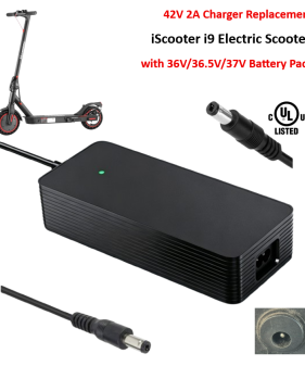 Charger for iScooter i9 Foldable Electric Scooter with 36V Lithium-ion Battery Pack [42V 2A, 5.5x2.1mm Plug] -UL Certified