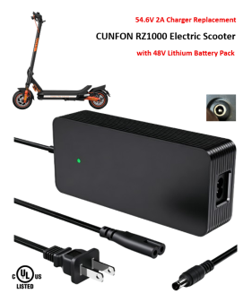 Charger for CUNFON RZ1000 Electric Scooter with 48V Lithium Battery Pack [54.6V 2A, 5.5x2.5mm Plug] -UL Certified