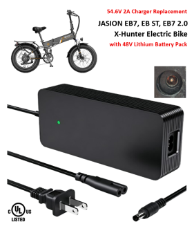 Charger for Jasion EB7 2.0, EB7, EB7 ST, X-Hunter Electric Bike with 48V Lithium-ion Battery Pack [54.6V 2A, 5.5x2.5mm Plug]
