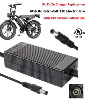 Charger for Jasion RetroVolt 330 Electric Bike with 48V Lithium-ion Battery Pack [54.6V 2A, 5.5x2.5mm Plug]