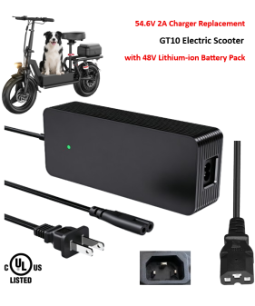 Charger for GT10 Electric Scooter with 48V Lithium Battery Pack [54.6V 2A, IEC Plug] -UL Certified
