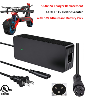 Charger for GOKEEP F5 Electric Scooter with 52V Lithium-ion Battery Pack [58.8V/2A, 3P-GX16 12mm inline Female Plug]