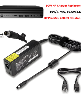 Charger for HP Pro Mini 400 G9 Desktop PC [90W 19.5V 4.62A, 7.4x5.0mm Plug]