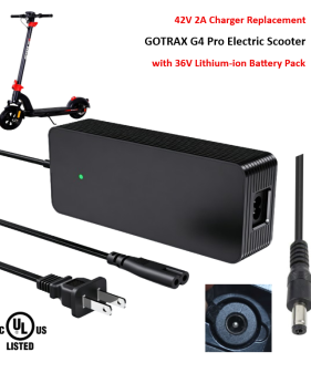 Charger for GOTRAX G4 Pro Electric Scooter with 36V Lithium-ion Battery Pack [42V 2A, 5.5x2.5mm Plug]