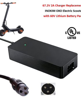 Charger for INOKIM OX OXO Electric Scooter with 60V Lithium-ion Battery Pack [67.2V 2A, 3P-GX16 inline Female Plug]