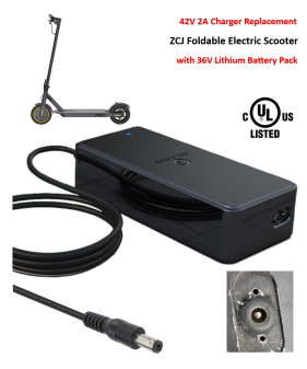 Charger for ZCJ Electric Scooter with 36V Lithium Battery Pack [42V 2A, 5.5x2.1mm Plug] -UL Certified
