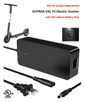Charger for GOTRAX GXL V2 Electric Scooter with 36V Lithium Battery Pack [42V 2A, 5.5x2.1mm Plug] -UL Certified