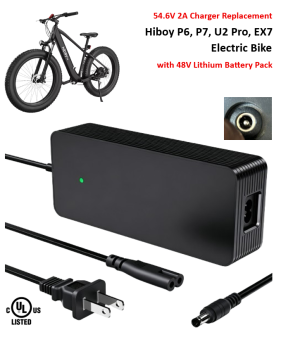 Charger for Hiboy P6, P7, U2 Pro, EX7 Electric Bike with 48V Lithium-ion Battery Pack [54.6V 2A, 5.5x2.5mm Plug]