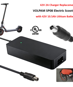 Charger for VOLPAM SP08 Electric Scooter with 42V 10.5Ah Lithium-ion Battery Pack [8mm RCA Plug] -UL Certified