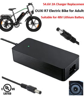 Charger for OUXI R7 Electric Bike with 48V Lithium-ion Battery Pack [54.6V 2A, 5.5×2.1mm Plug] -UL Certified