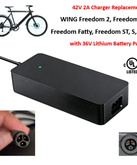 Charger for Wing Freedom S2 Electric Bike with 36V Lithium-ion Battery Pack [42V 2A, 3Pin Arch Special Plug] -UL Certified