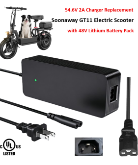 Charger for Soonaway GT11 Electric Scooter with 48V Lithium Battery Pack [54.6V 2A, IEC Plug] -UL Certified